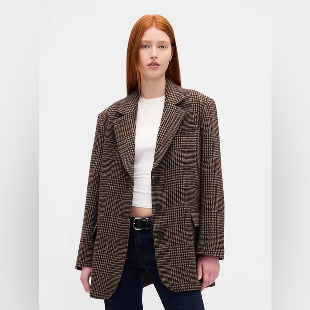 GAP Oversized Wool-Blend Blazer in Houndstooth